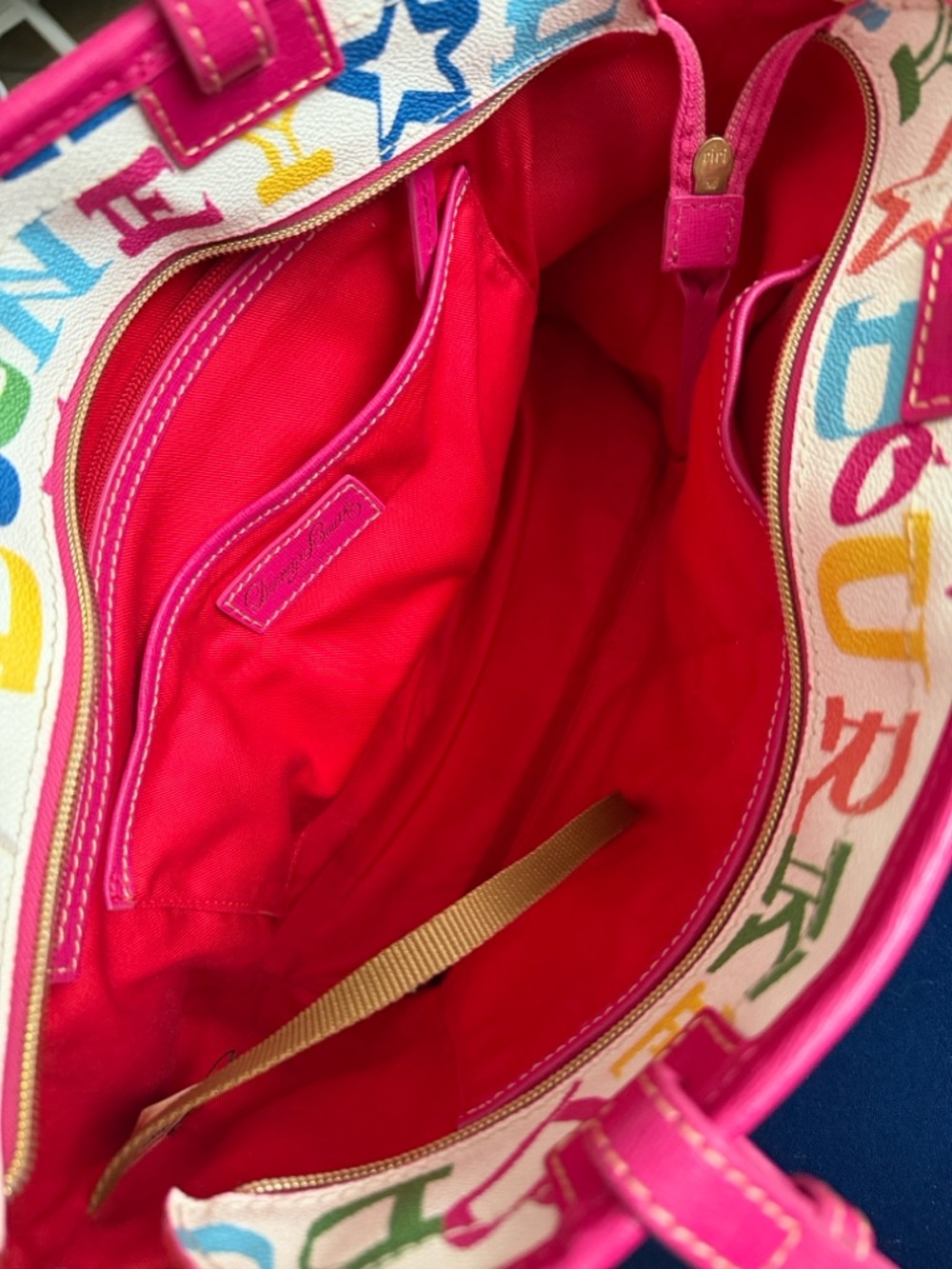 Y2K Vintage Dooney & Bourke Rainbow Letter Coated Canvas Shopper Tote - Picture 3 of 8